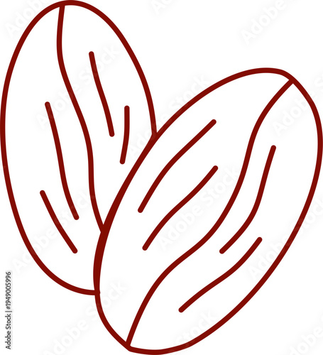 Hand drawn coffee beans doodle illustration, minimal line art, cafe element, bakery and coffee shop theme, red outline vector isolated on black background, modern doodle style, simple food icon