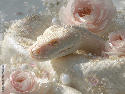 Elegant Snake Made of Pearls and Gemstones Luxury Jewelry Concept
