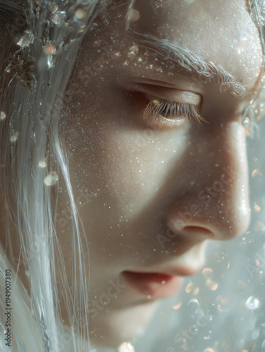 Close Up Portrait with Delicate Features and Sparkling Light Aesthetic