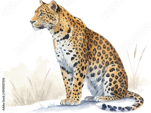 Watercolor Exotic Leopard Art, Jungle Cat Illustration, Isolated Vector Design