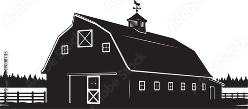 Vector illustration of a black barn with white details