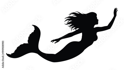 A mystical silhouette of a mermaid swimming in the ocean, embodying freedom and the allure of the underwater world, mythical creature