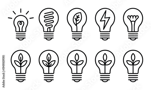 Light Bulb Vector Icons Set with Idea and Eco Concepts