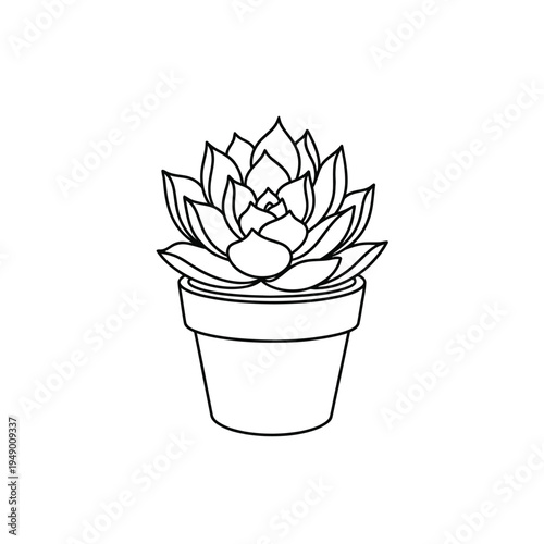 Minimalist Line Art of a Potted Succulent Plant.
