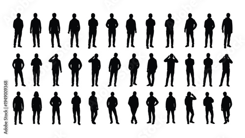 Collection of diverse human silhouettes in various poses and attire