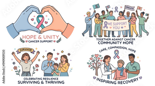 Illustrations on community support, compassionate care, and hope, celebrating resilience and unity for families on their path to wellness