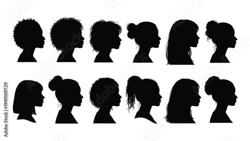 A comprehensive analysis of diverse female silhouettes: exploring various hairstyles and head contours in profile views