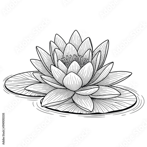 Elegant Water Lily Flower Illustration with Detailed Petals.