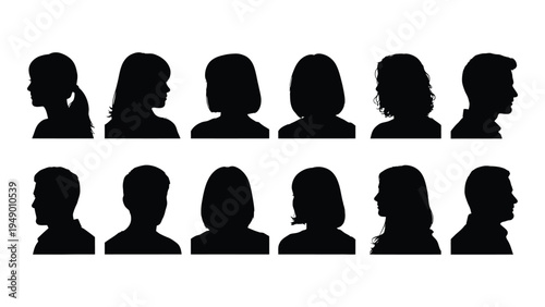 Collection of diverse human silhouettes representing various individuals with unique features and hairstyles