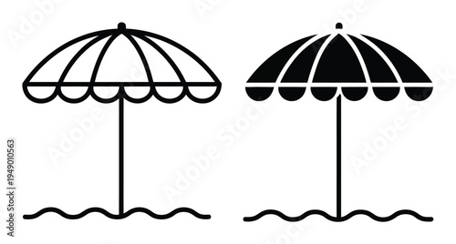 Beach Umbrella Vector Illustration with Waves