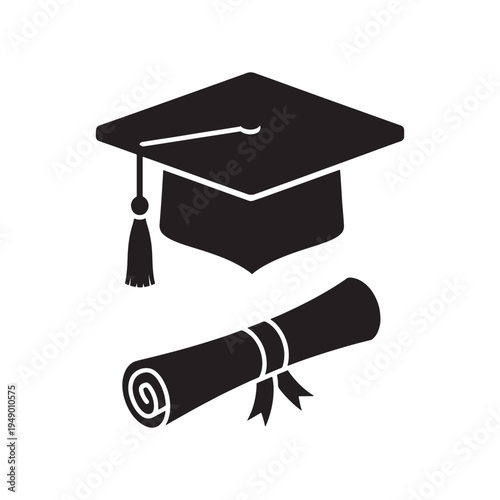 Graduation Cap Diploma Icon Minimal Vector for Education Success Use