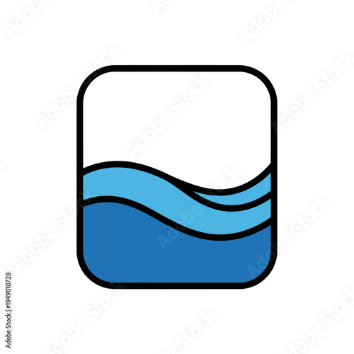 Abstract Water Wave Icon with Rounded Square Border vector illustration