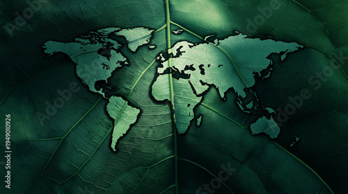World Map Made of Green Leaves – Eco Business and Green Investment Concept Background