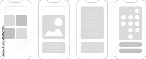 Mobile applications multiple screen app user interface or user experience view screens in a vector format