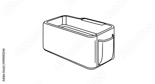 Toaster sleek line drawing with cord holder and slots for bread toasting featuring kitchen appliance, black and white,