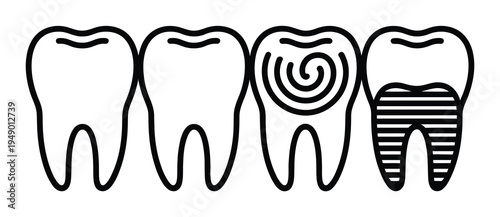 Dental Teeth Line Art Vector Illustration