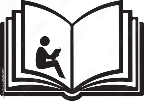 Vector icon of person reading in an open book