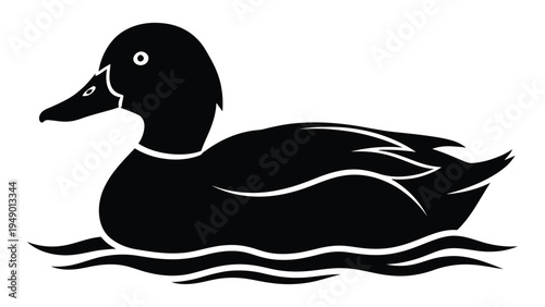 Detailed analysis of a black duck silhouette floating on water with white background and minimalist design elements