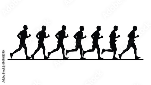 A series of silhouette runners in motion, depicting various stages of a running gait cycle with emphasis on movement and exercise