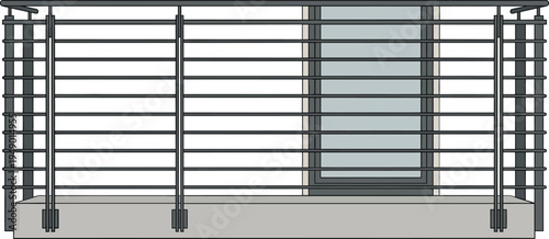 Of a modern metal balcony railing with a window in the background