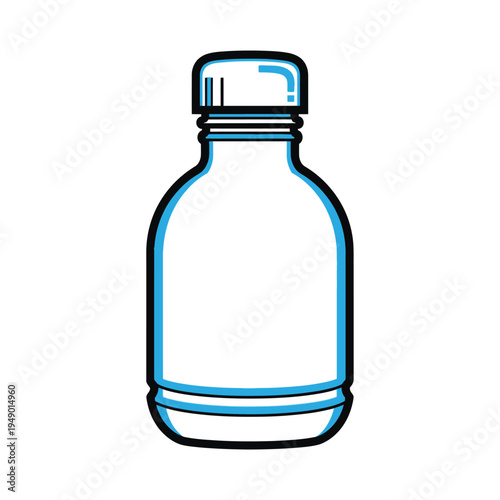Empty Glass Bottle with Blue Outline and Cap.