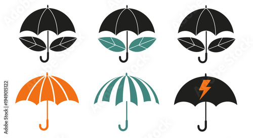 Colorful umbrella icons with various designs