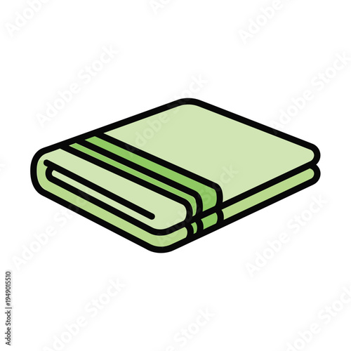Folded Green Towel Icon Simple Flat Design.