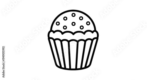 Simple black and white illustration of a cupcake with sprinkles on top isolated on transparent background, Vector