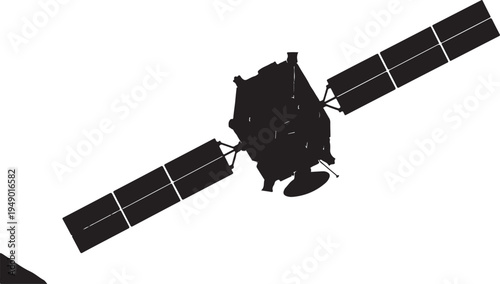 Vector satellite icon, black silhouette on white background