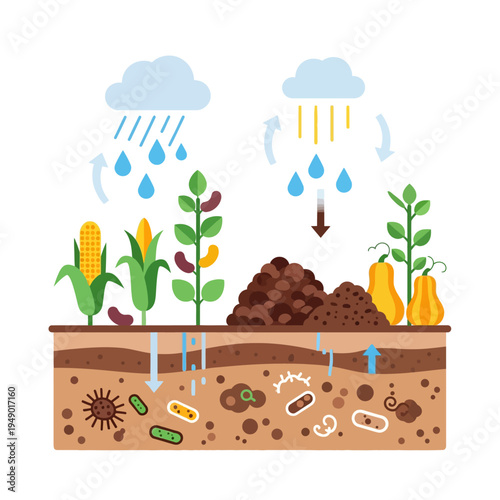 Agroecology Illustration Sustainable Farming and Ecological Soil Health Cycle