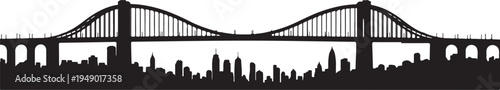 Black silhouette city skyline with suspension bridge vector