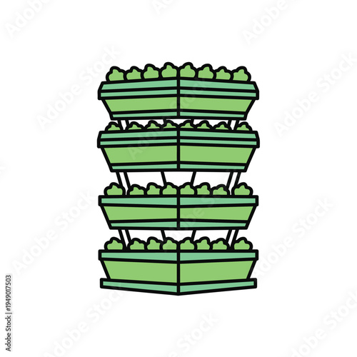 Vertical Garden System with Four Stacked Planters.