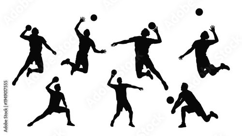Dynamic volleyball players in action: a collage of silhouettes capturing various moments of the game