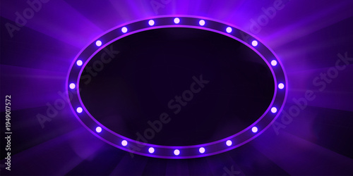 Vibrant purple neon-style oval frame with glowing light bulbs, perfect for an eye-catching display. Vector illustration