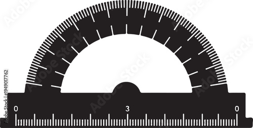 Vector protractor icon, black and white geometry tool