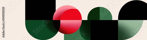 Sophisticated Bauhaus style abstract with red and green spheres. Perfectly suited for Christmas season marketing, design exhibitions, or modernist interior decor posters.