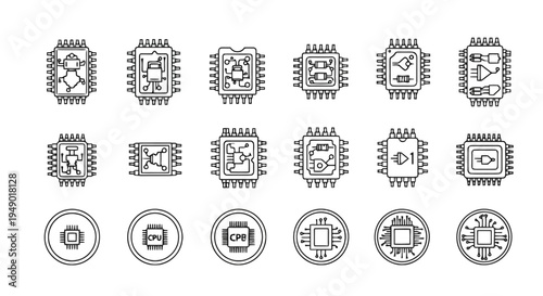 Collection of intricate geometric patterns featuring interconnected circular and triangular designs isolated on transparent background, Vector