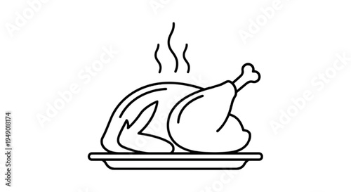 Cooked roasted chicken served on a plate with steam rising from it isolated on transparent background, Vector