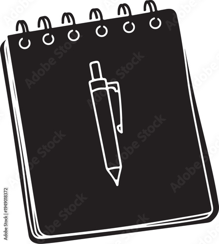 Vector illustration of a spiral bound notepad with pen
