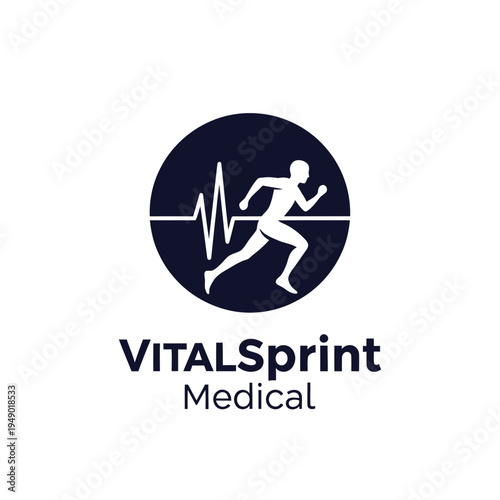 Silhouette of a running athlete with heartbeat pulse EKG line logo for cardiovascular clinics and sports performance for VitalSprint Medical