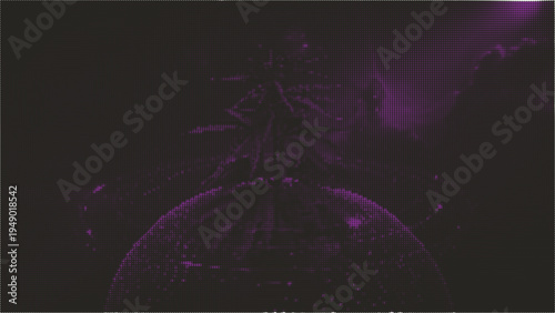 Purple globe with pink light on dark background with pixelated effect  technology concept
