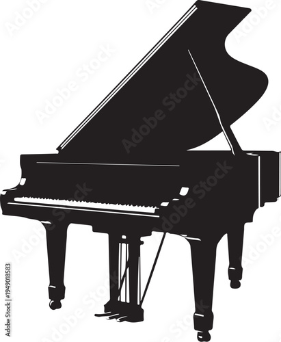 Vector grand piano silhouette, black and white illustration
