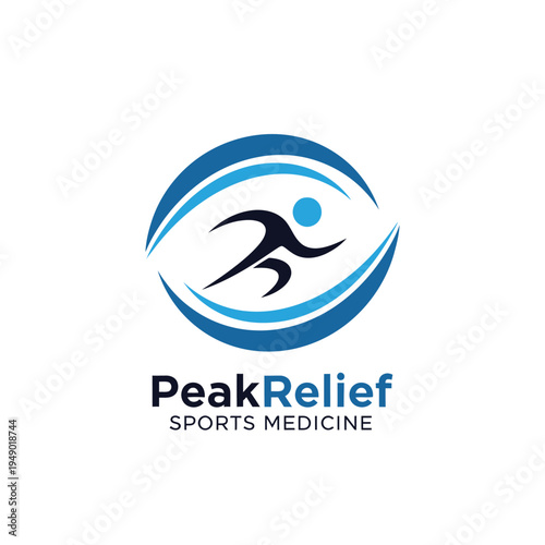 Stylized running man icon logo for sports medicine clinic and athletic performance physical therapy business for PeakRelief Sports Medicine