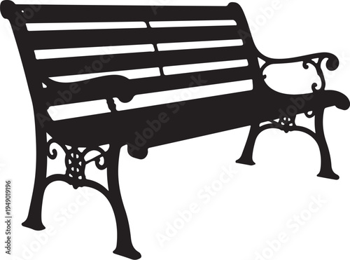 Vector black park bench silhouette, outdoor furniture
