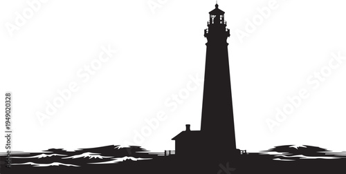 Vector lighthouse silhouette, black icon on white background