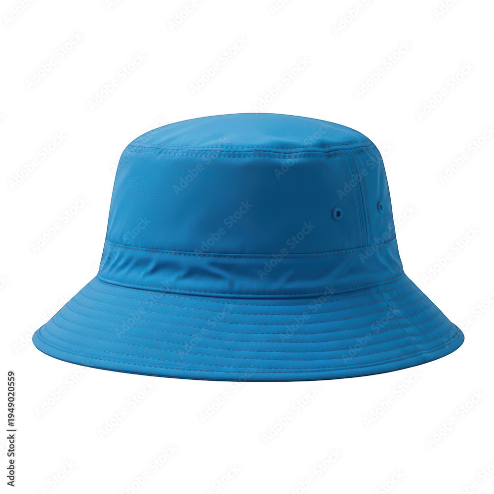 Fototapeta premium A blue bucket hat with a wide brim and stitching isolated on transparent background