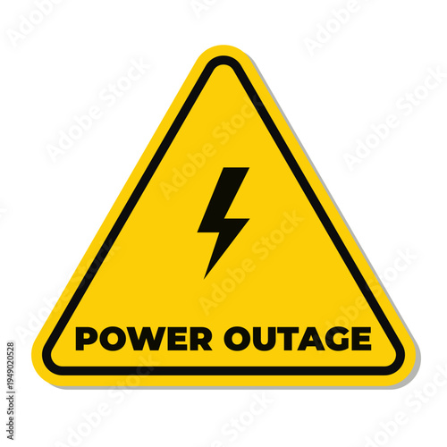 Triangle Yellow Power Outage isolated stamp, sticker, sign with Thunderbolt icon and Shadow vector illustration