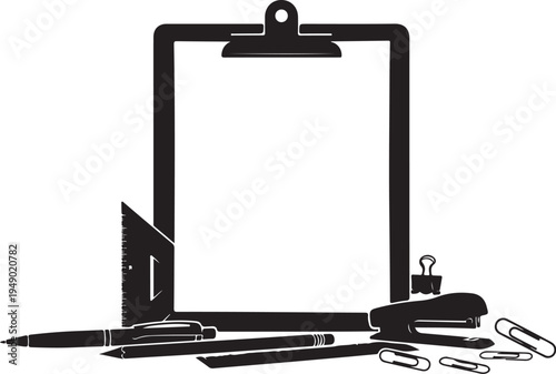 Vector illustration of office supplies and clipboard