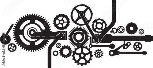 Set of 17 black mechanical gear icons vector