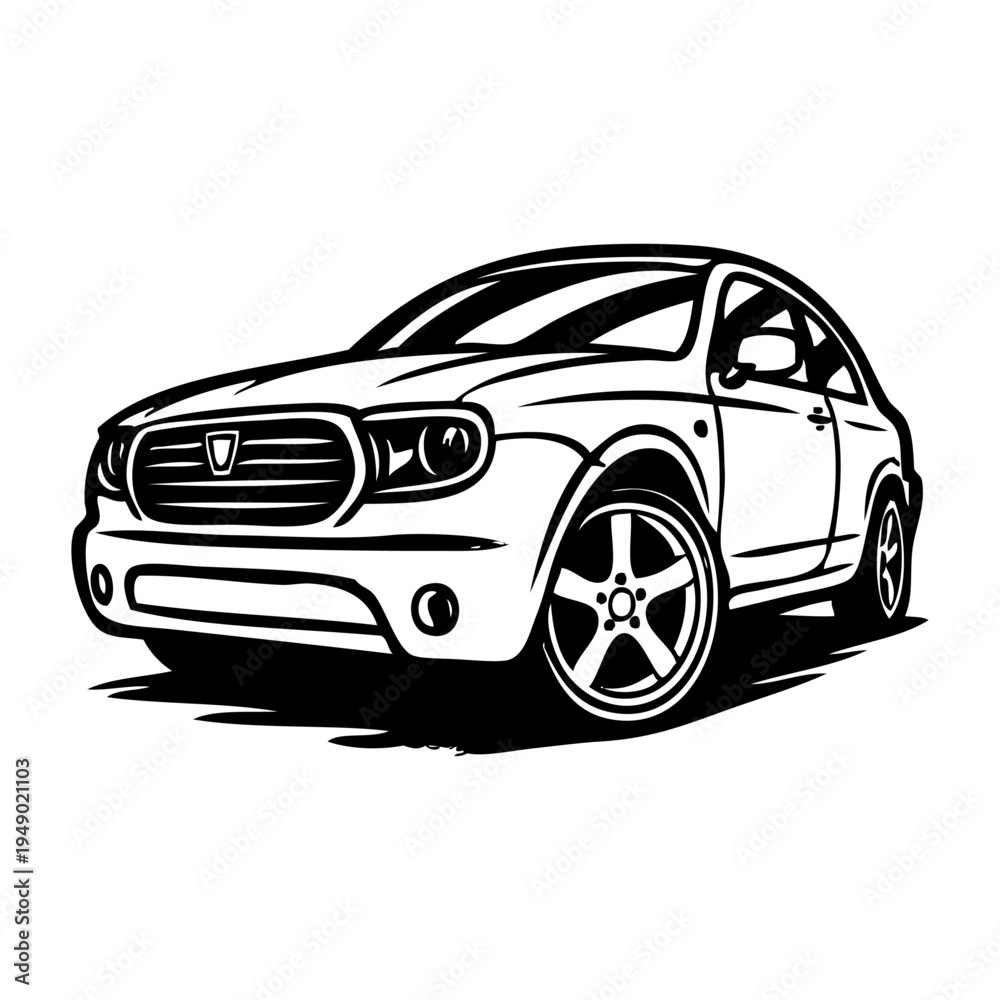 Fototapeta premium Logo concesionario de coches. Dibujo con líneas de la vista en perspectiva de un vehículo de lujo